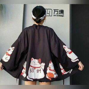 LAI MENG FIVE CATS Women's Lucky Cat Cardigan Kimono